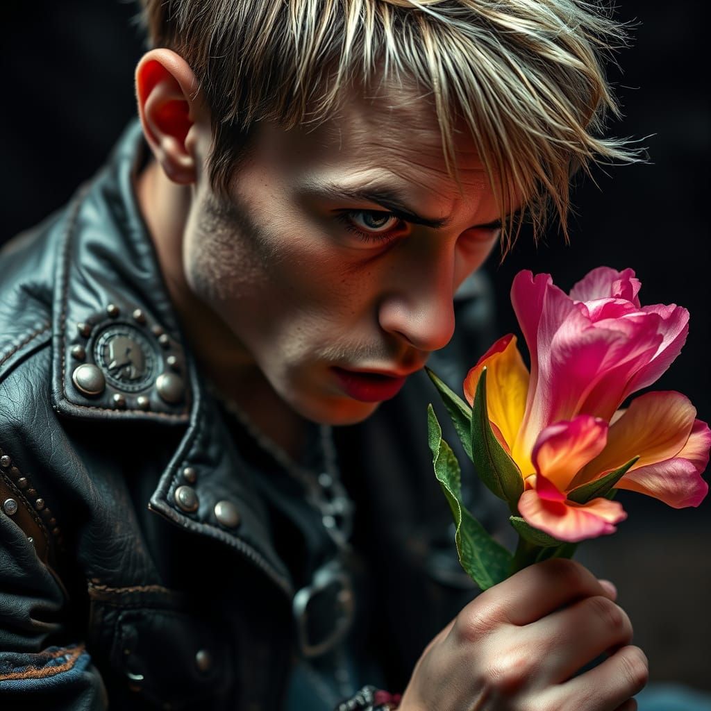 Punk Rocker's Surprise Encounter with Delicate Flower