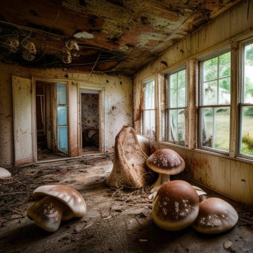 Abandoned House Colonized by Giant Mushrooms
