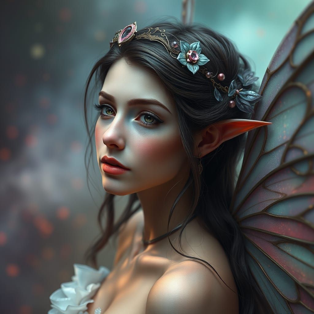 Ethereal Fairy Portrait in Surreal Dark Fantasy Style