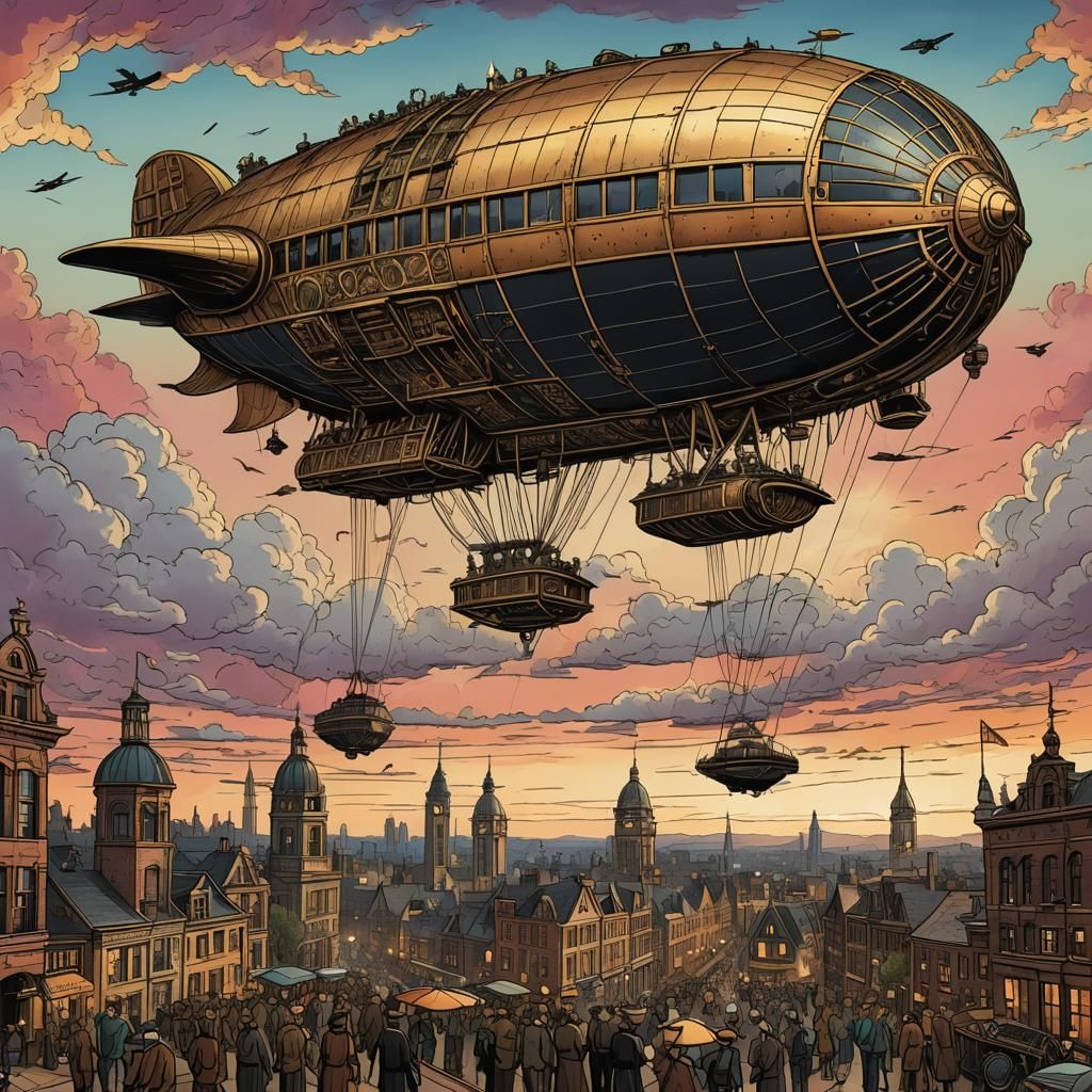 Steampunk Zeppelin's Dramatic Fall as Comic Book Art