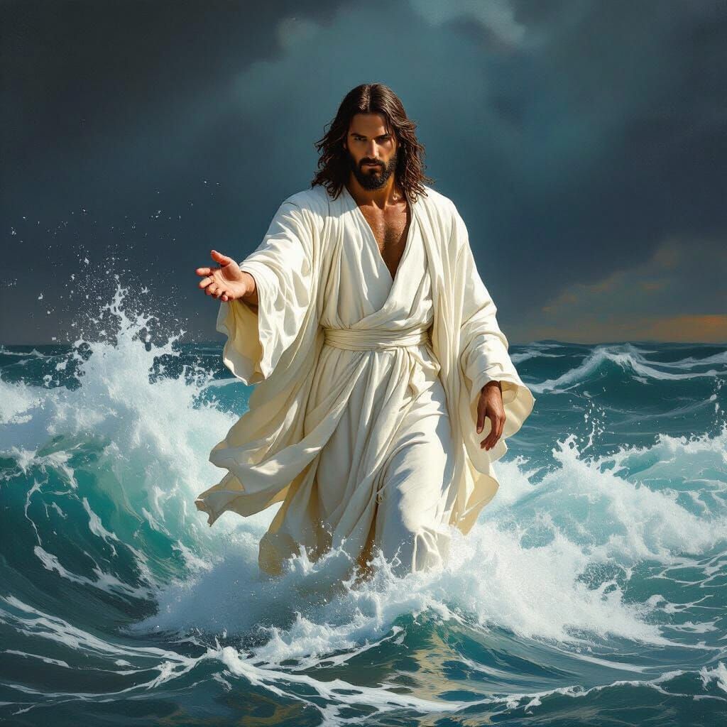 Jesus Calms the Stormy Sea in Baroque Style