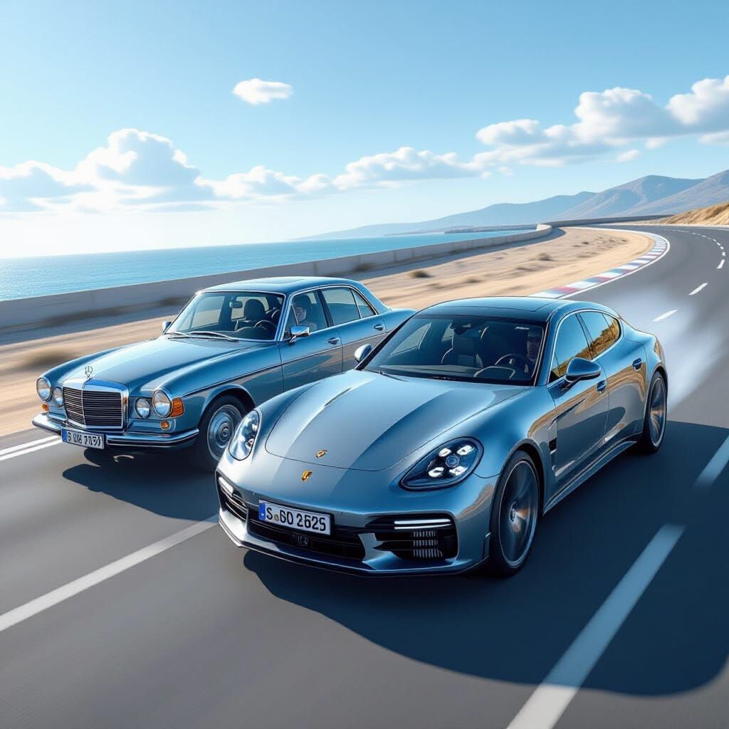 Mercedes-Benz and Porsche: Sleek Saloons in Futuristic Style