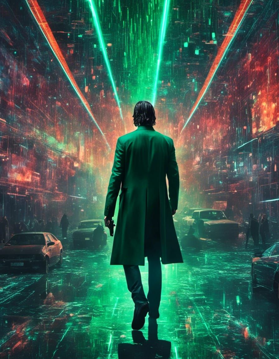 John Wick in the Matrix: Gouache Collage