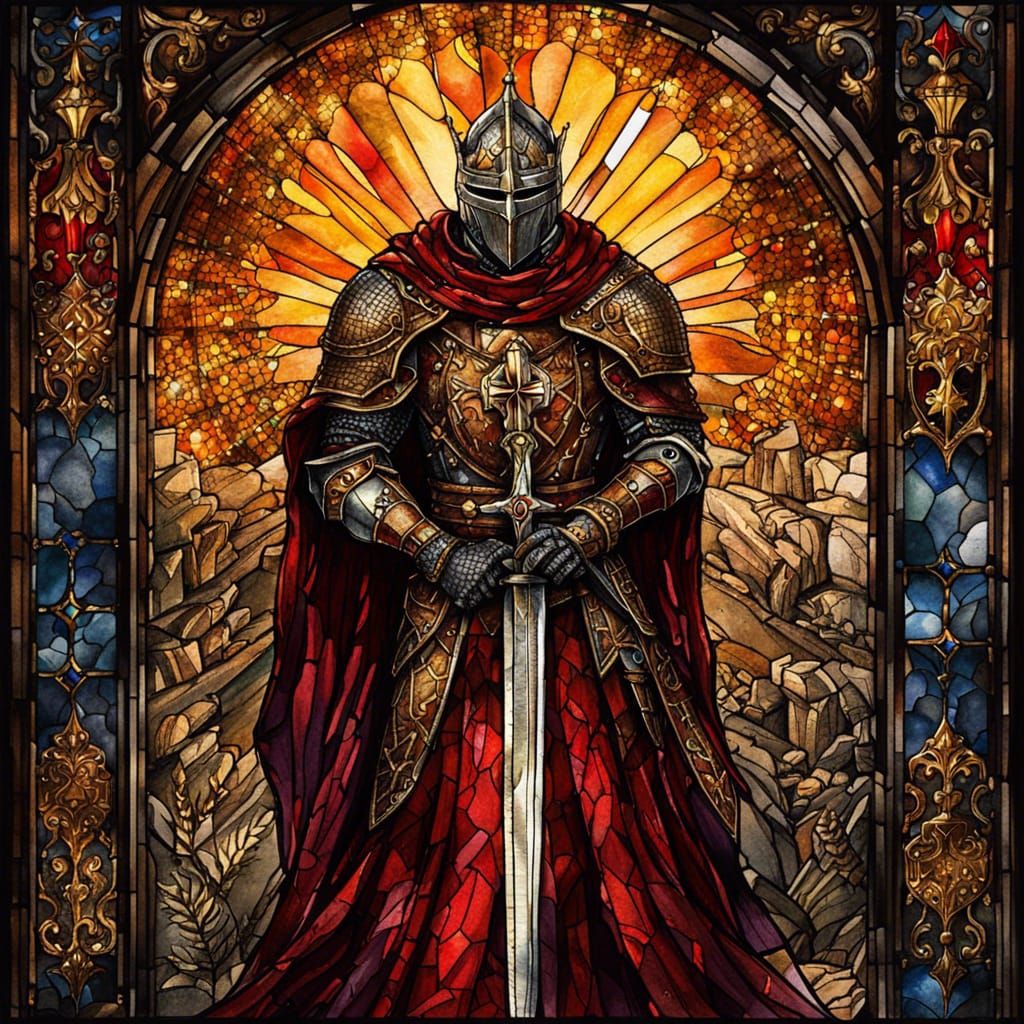 Gothic Knight in Stained Glass Style
