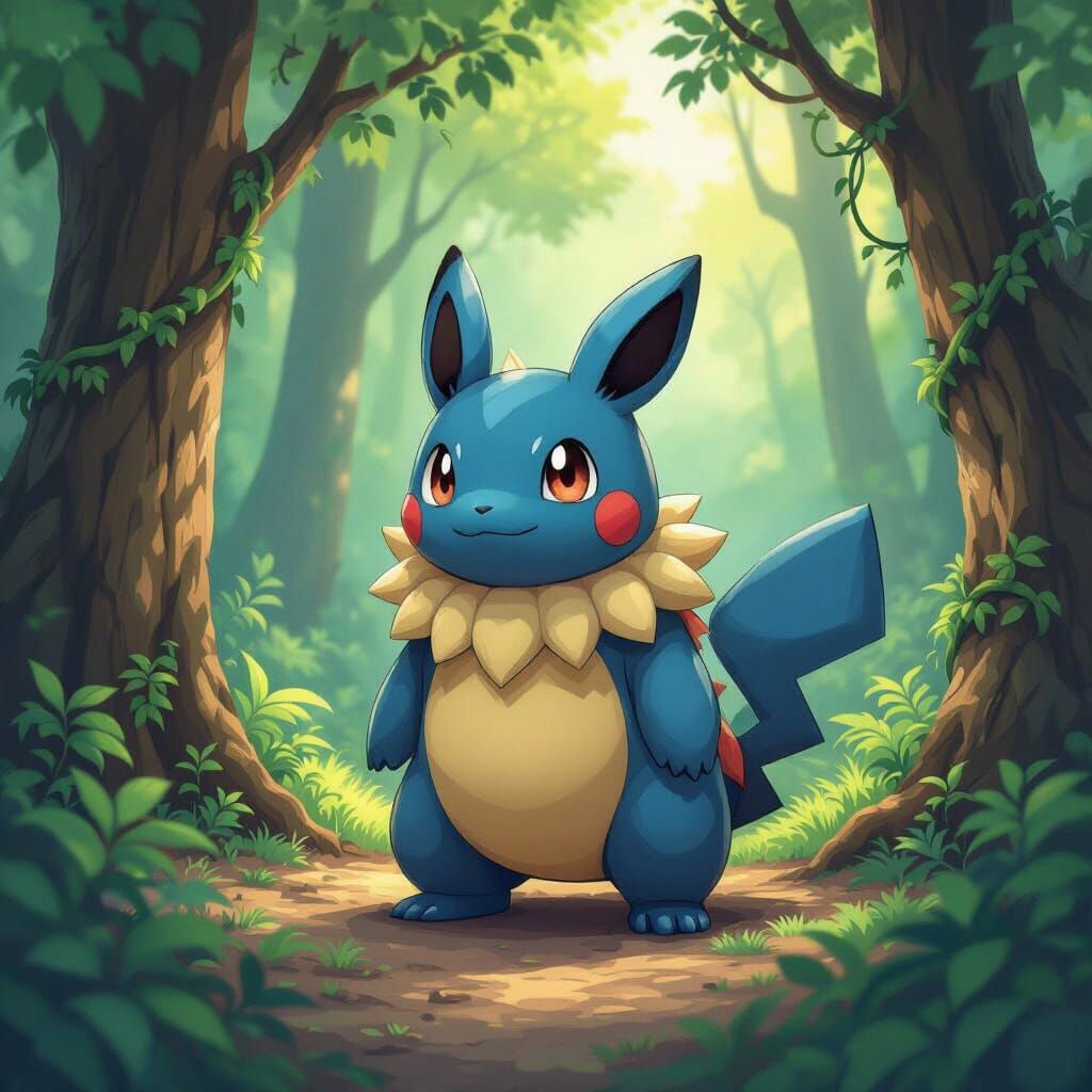 Pokemon in Lush Forest, Digital Art