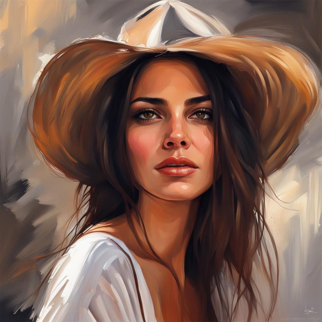 Elegant Latin Woman in Detailed Oil Painting Style