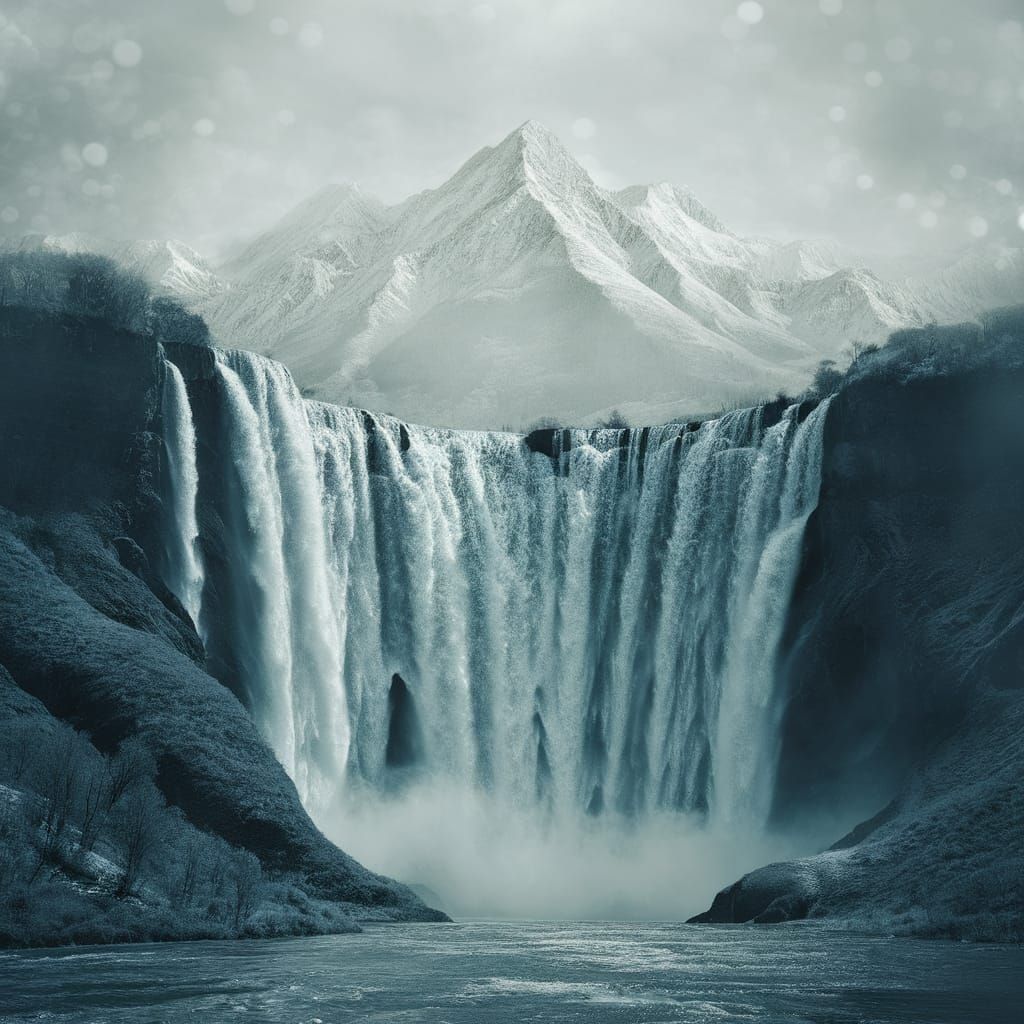 Majestic Waterfall Cascading Down Mountain Range