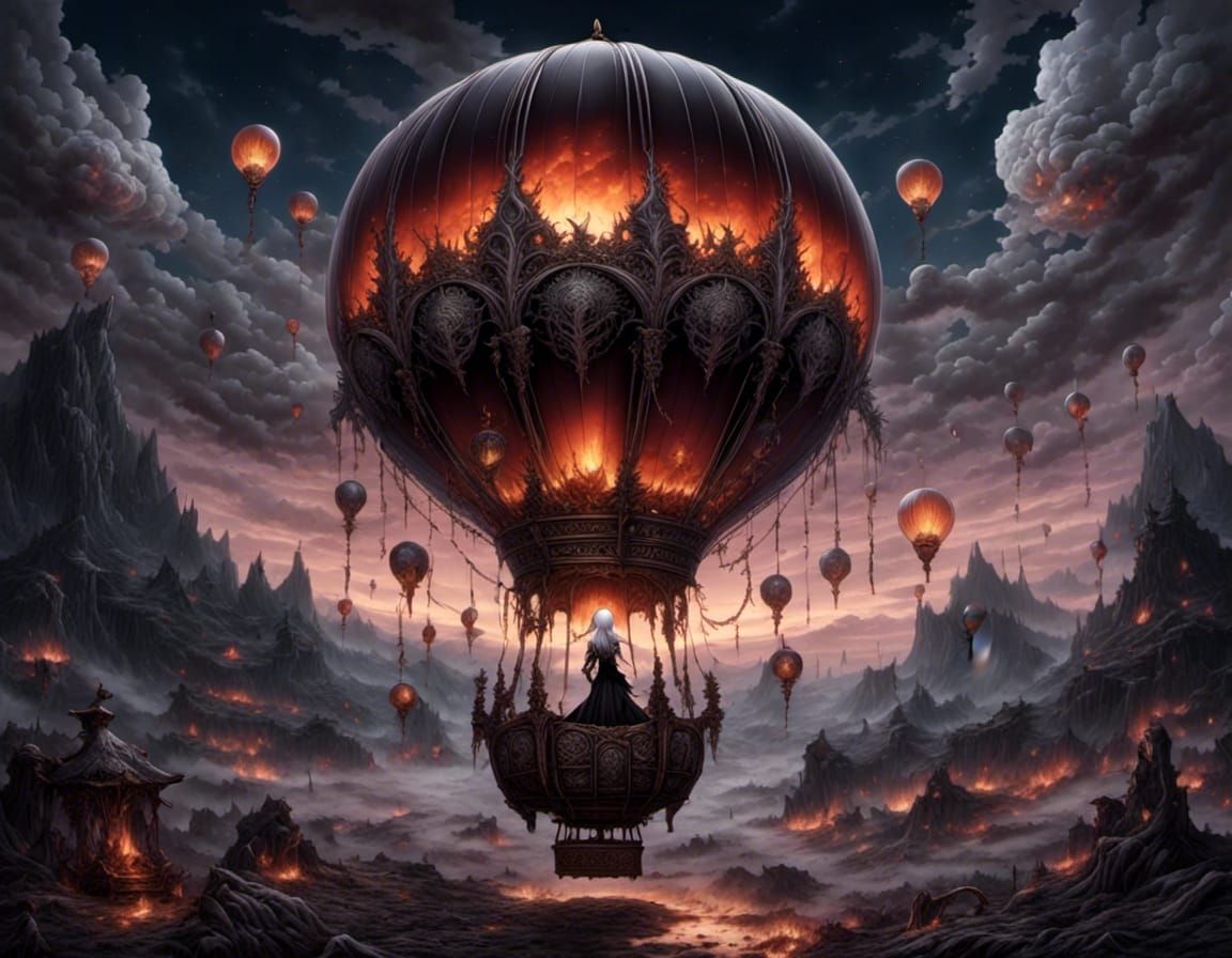 Hot Air Balloon Ascends in Twilight Sky