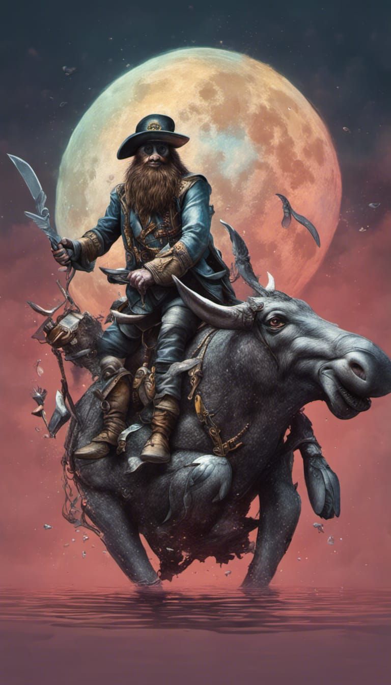 Penguin Pirates on a Moose in Hyperrealism