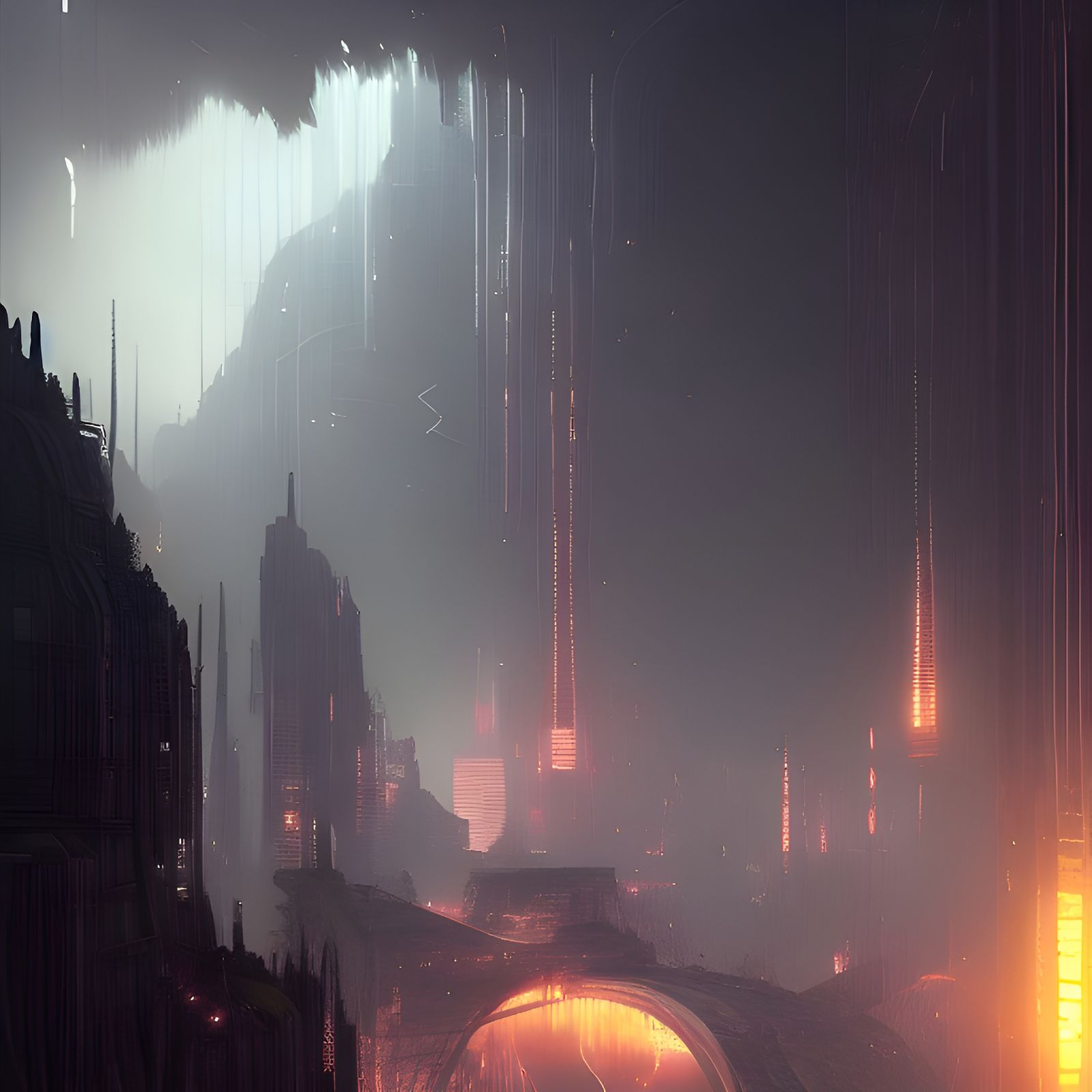 Magitech Fantasy City in Underground Cavern