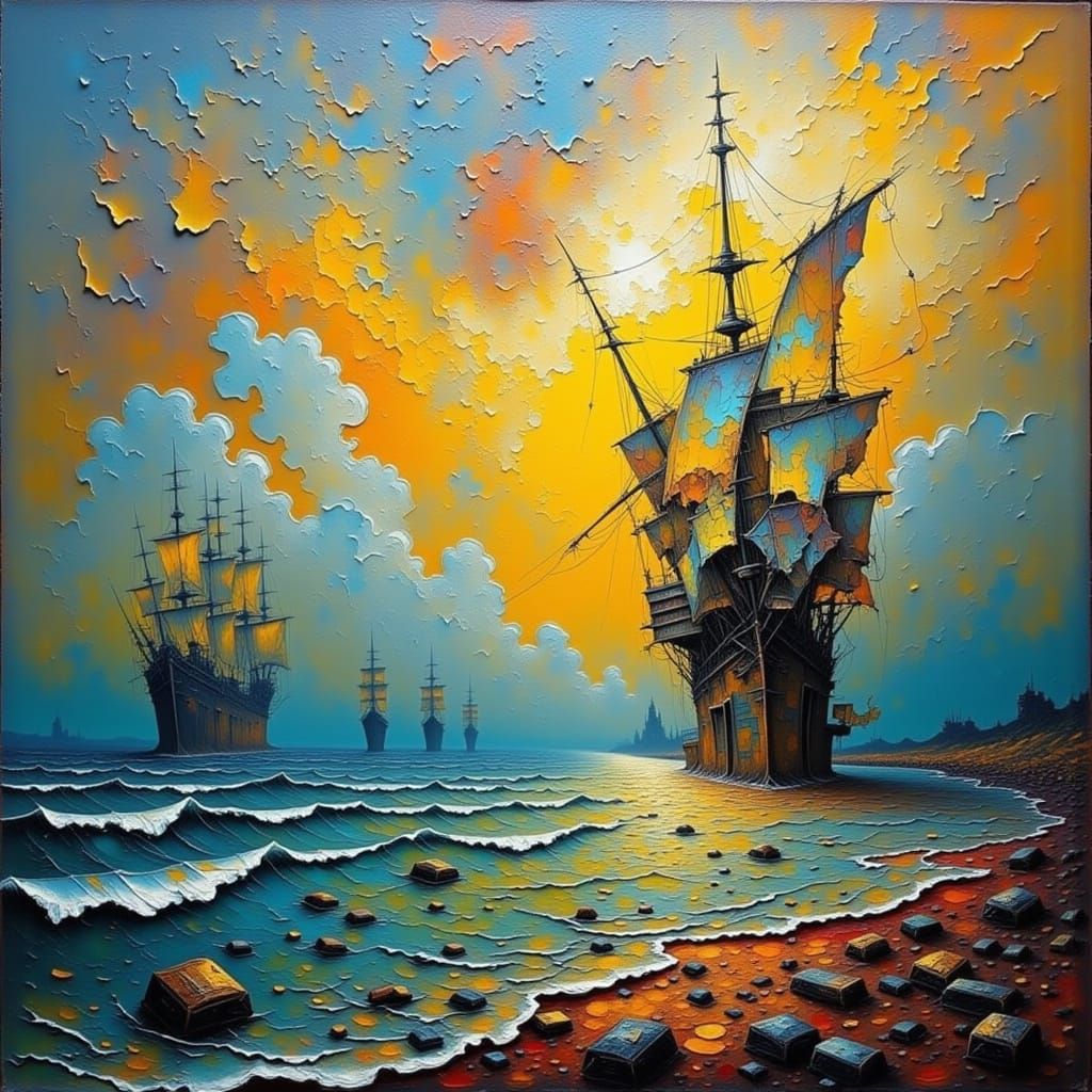 Impasto Seascape With Heavy Texture