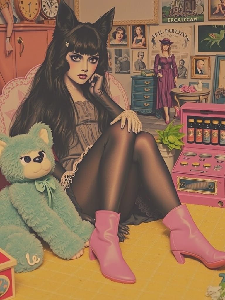 Hypermaximalist Embroidery Art with Velvet Lace and Pastel C...