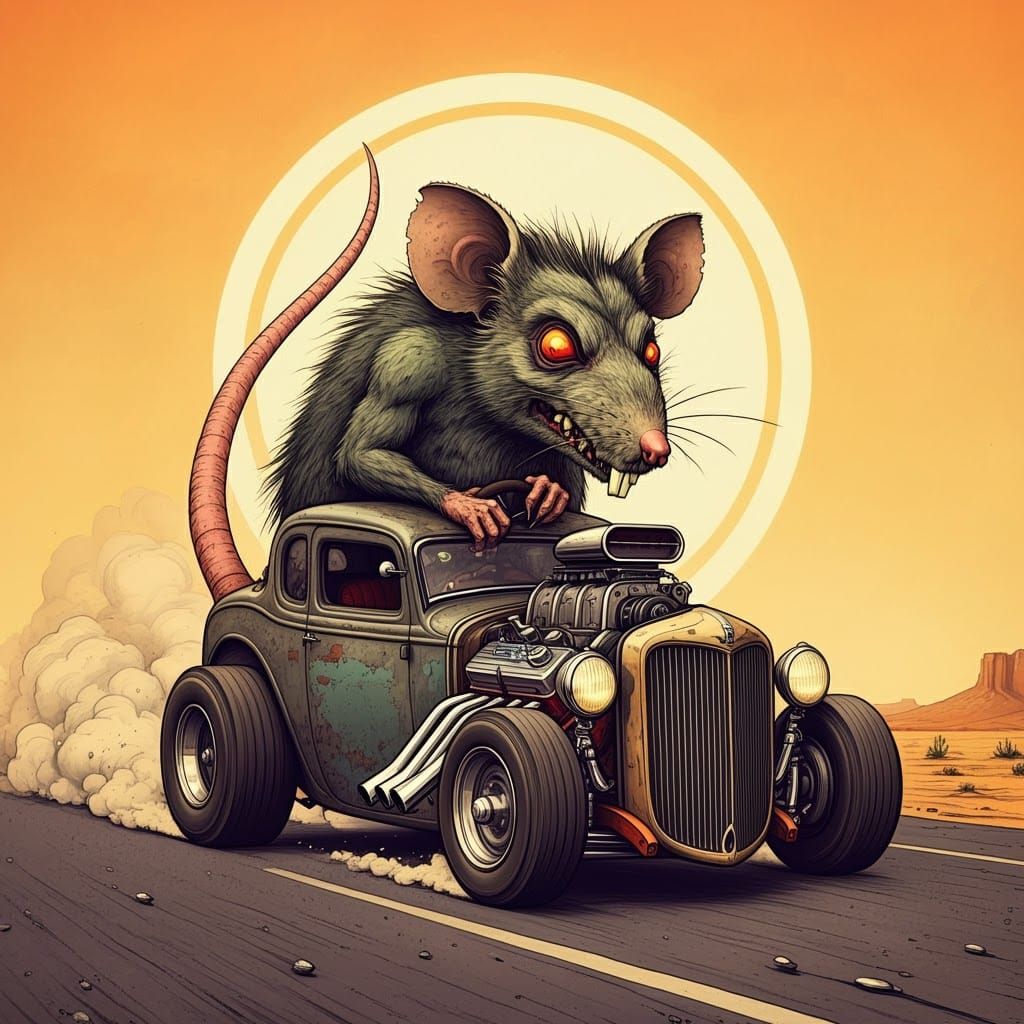 Ratfink Monster Driving Ratrod in Ed Roth Style