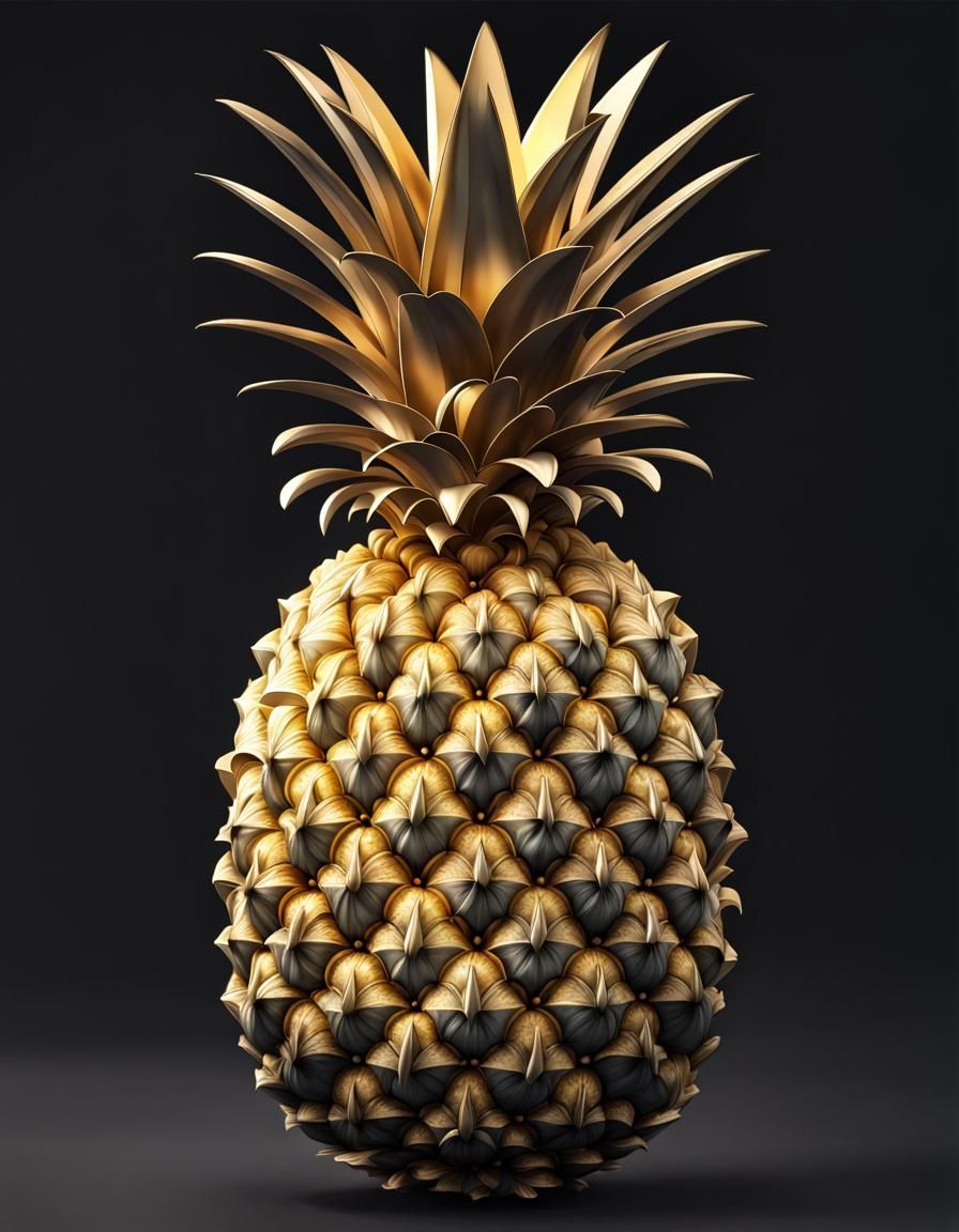 Golden Brain Pineapple: Hyperdetailed Organic Art