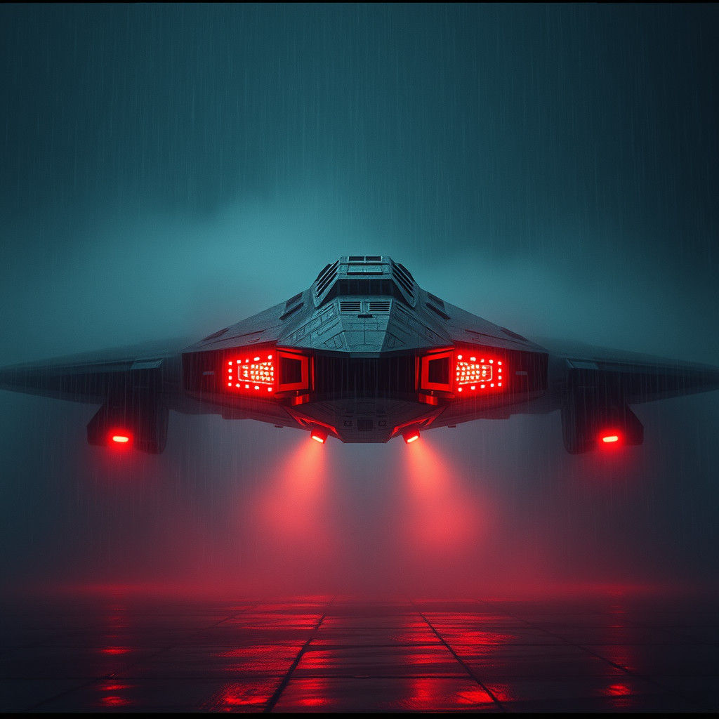 Rainy Night Landing of a Black Star Wars Spaceship