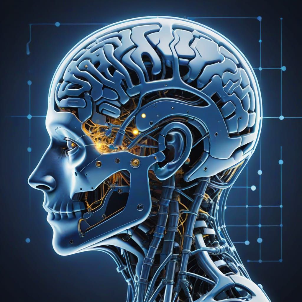 Advanced AI Neural Network Blueprint in Diazotype Style