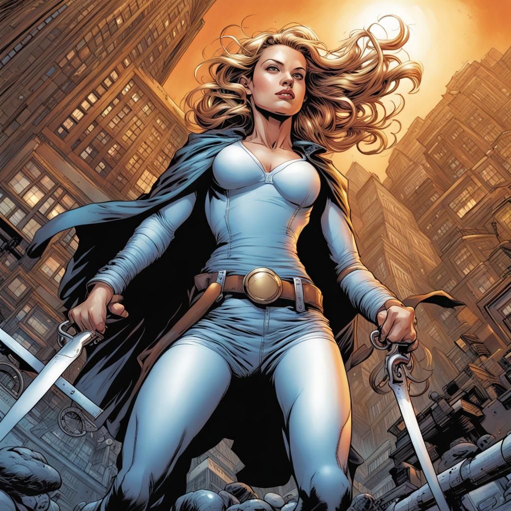 Dynamic Female Hero in Comic Book Style