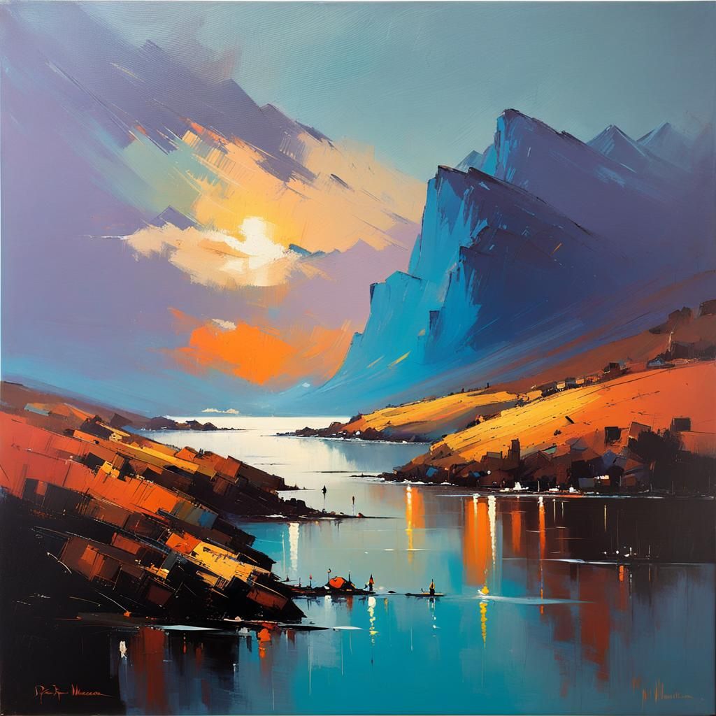 Peaceful Landscape Painting with Distant Figures