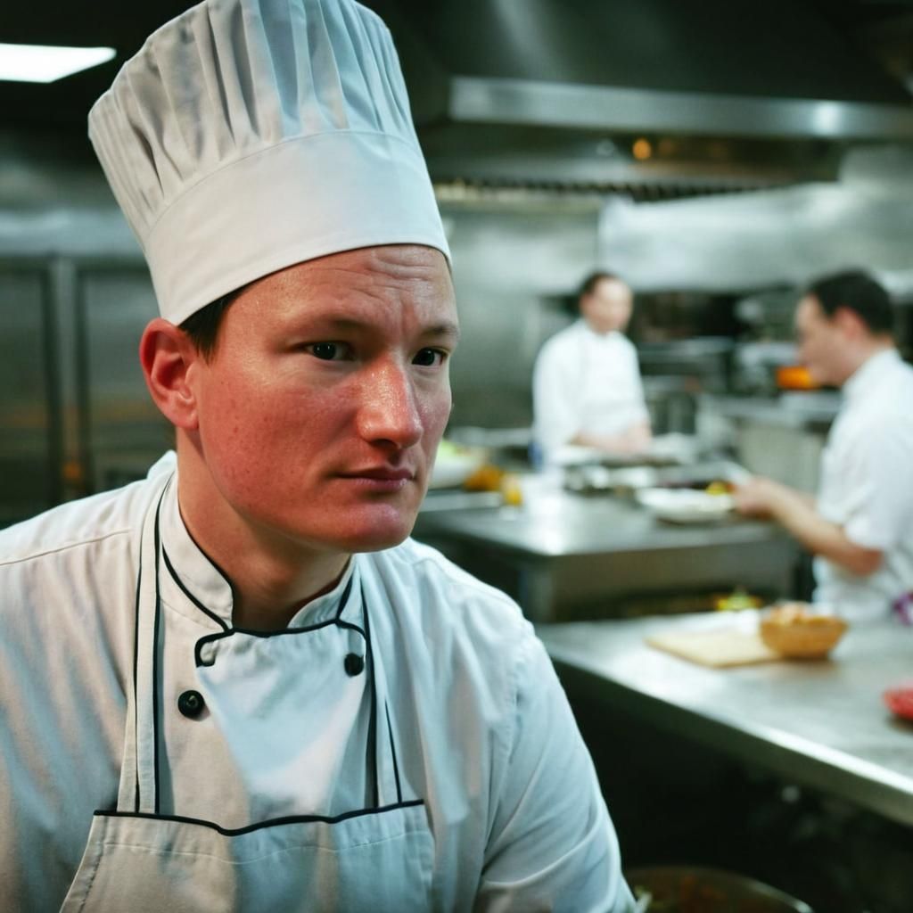 Chef Portrait in Busy Restaurant with Neon Lighting