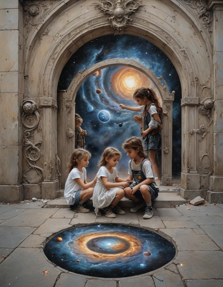 Children's Chalk Art Portal to Galaxy