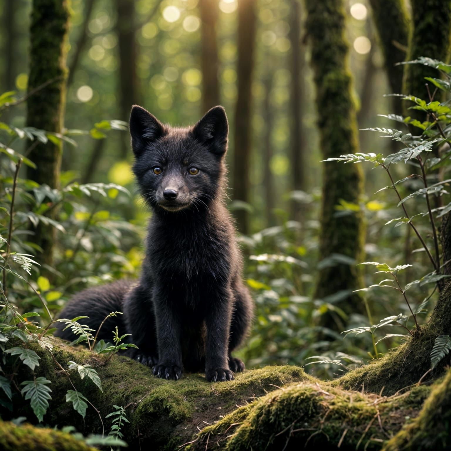 Hyper Realistic Black Fox Cub Portrait