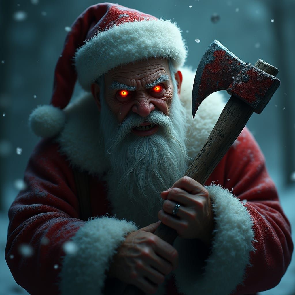 Sinister Santa Claus with Blood-Stained Ax
