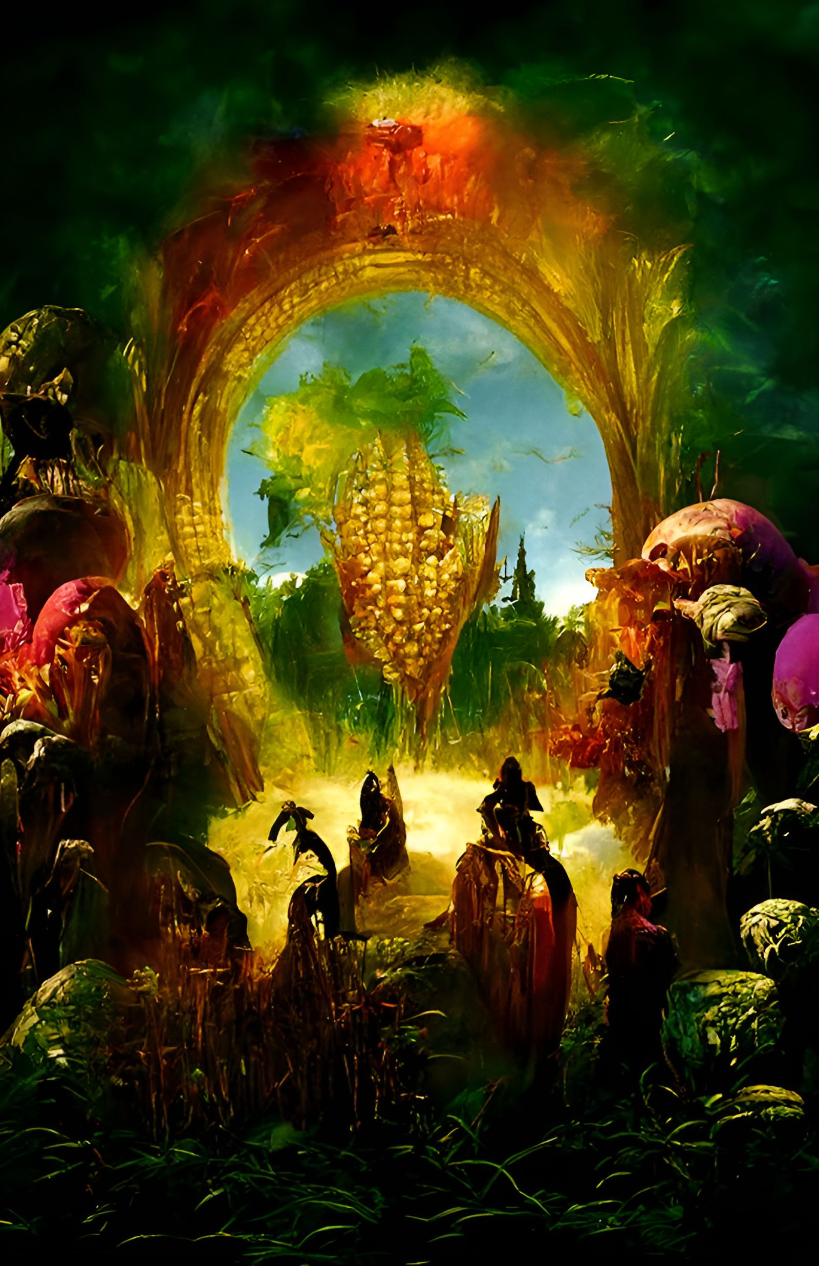 Corn Crucifixion in a Surreal Stargate Landscape