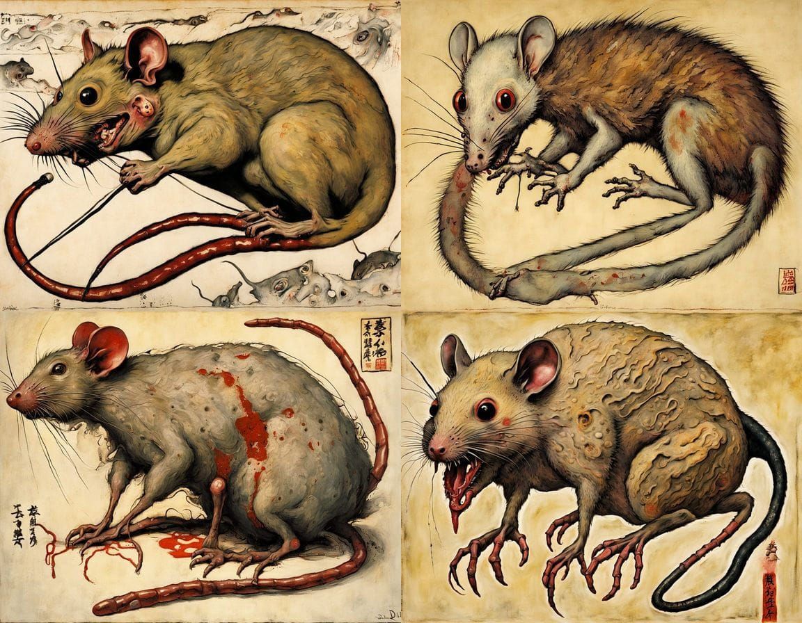 Grotesque Japanese Homunculus in Cyberpunk Style