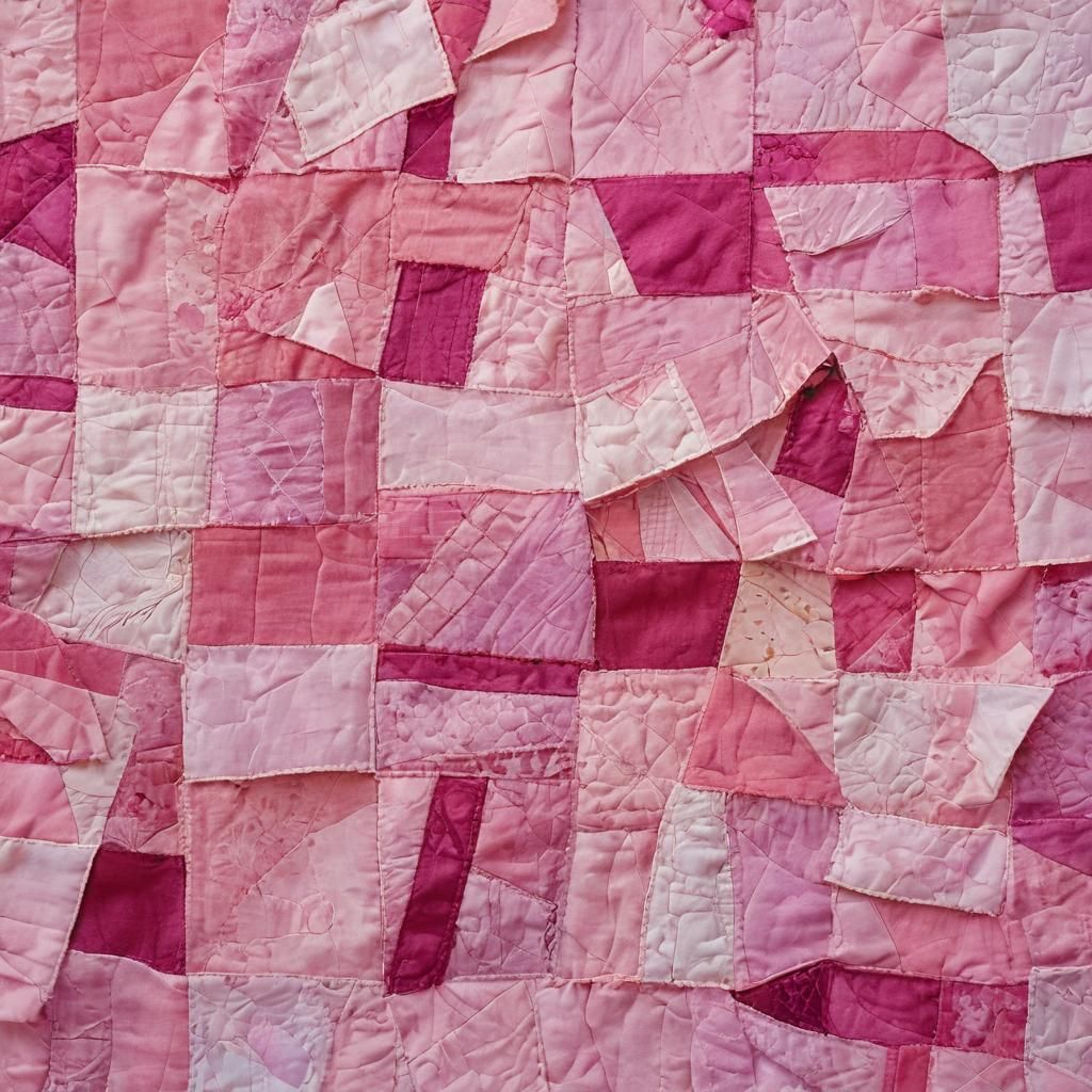 Abstract Expressionist Pink Patchwork Quilt Close-Up