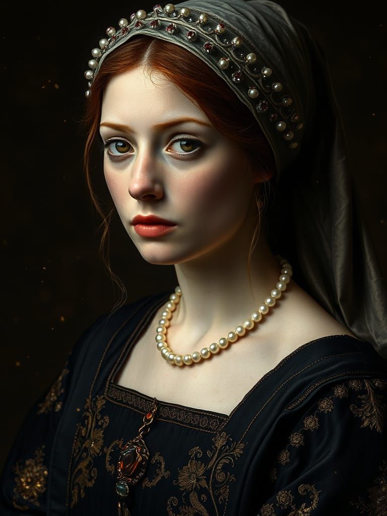 Elegant Tudor Woman in Gold-Toned Velvet Portrait