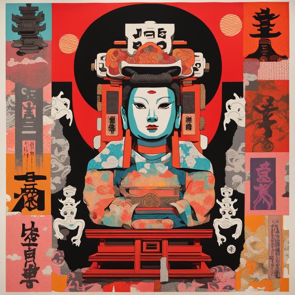 Cursed Japanese Idol Collage in Expressionist Pop Art