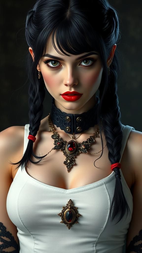 Gothic Vampire Woman with Sapphire Necklace