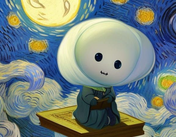 Glowing Ghost in Blue Library: Hyperdetailed Photorealism