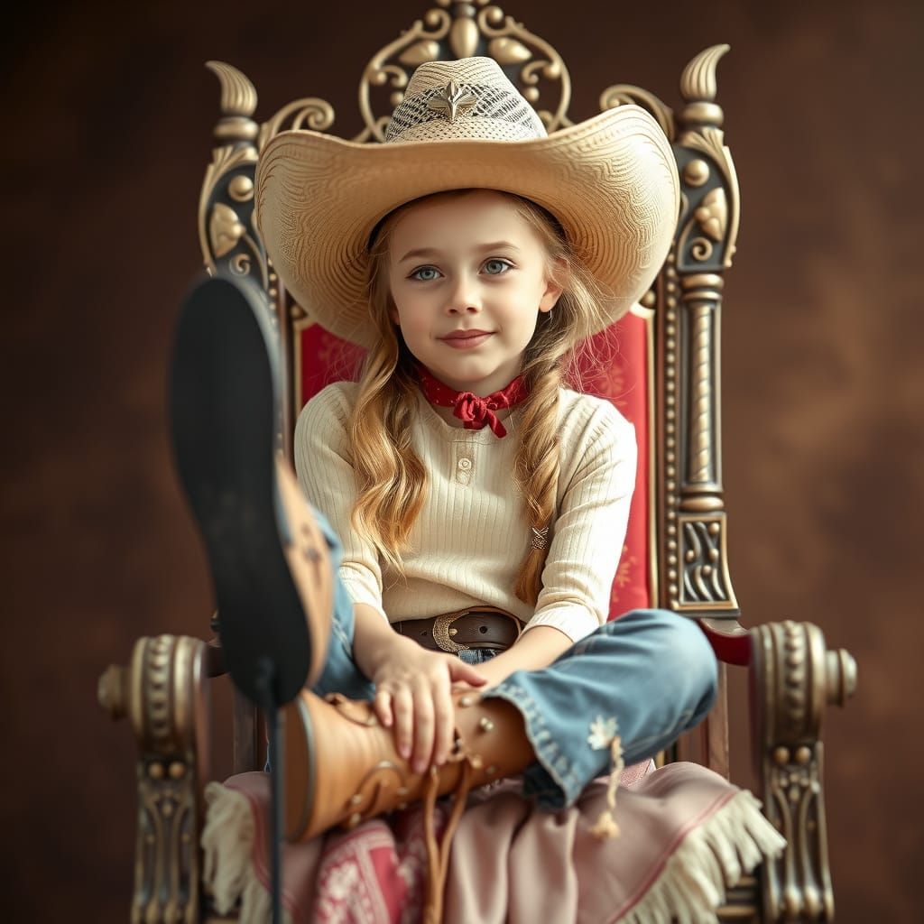 Young Cowgirl Sitting on a Throne