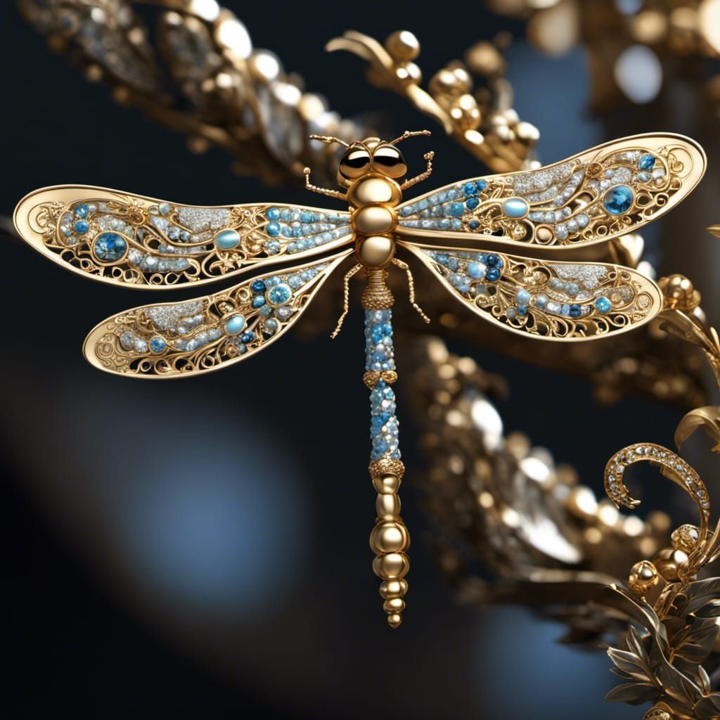 Jeweled Porcelain Dragonfly with Filigree Patterns