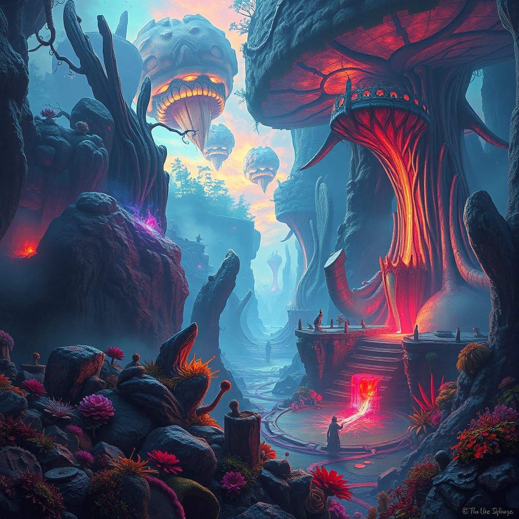 Ethereal Fantasy Realm in Vibrant, Jewel-Toned Hues