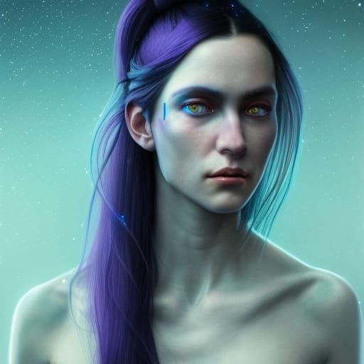 Celestial Woman with Constellations in Art Nouveau Style