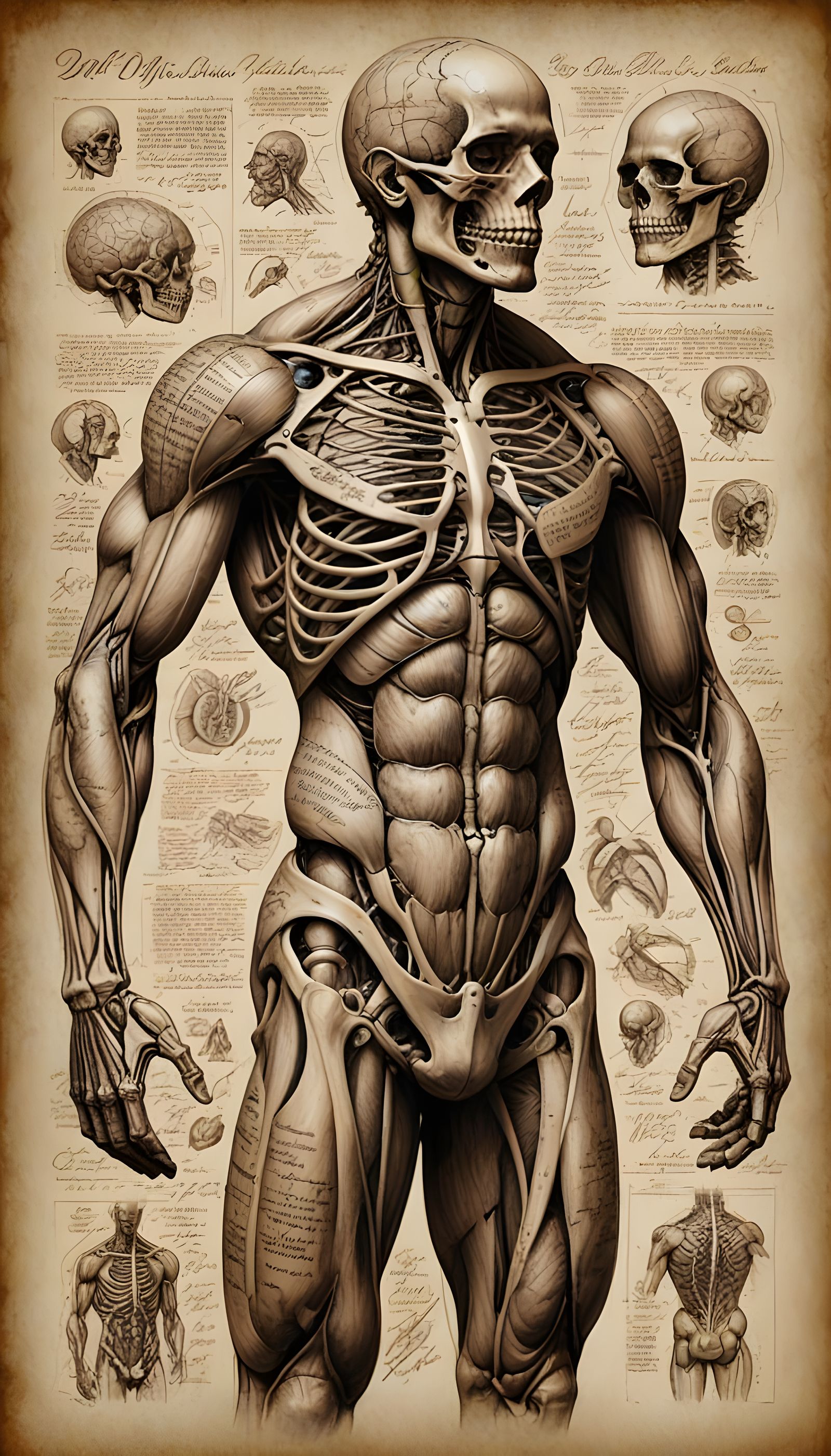 Meticulous Human Anatomy in Sepia Tones
