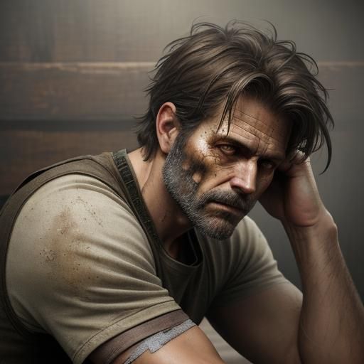 Wounded Craftsman in Dimly Lit Room