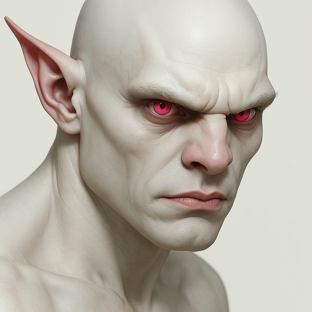 Half-Orc Man with Pink Eyes and White Skin