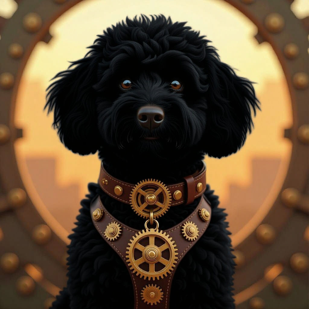 Mechanical Groodle Dog Made of Cogs and Gears