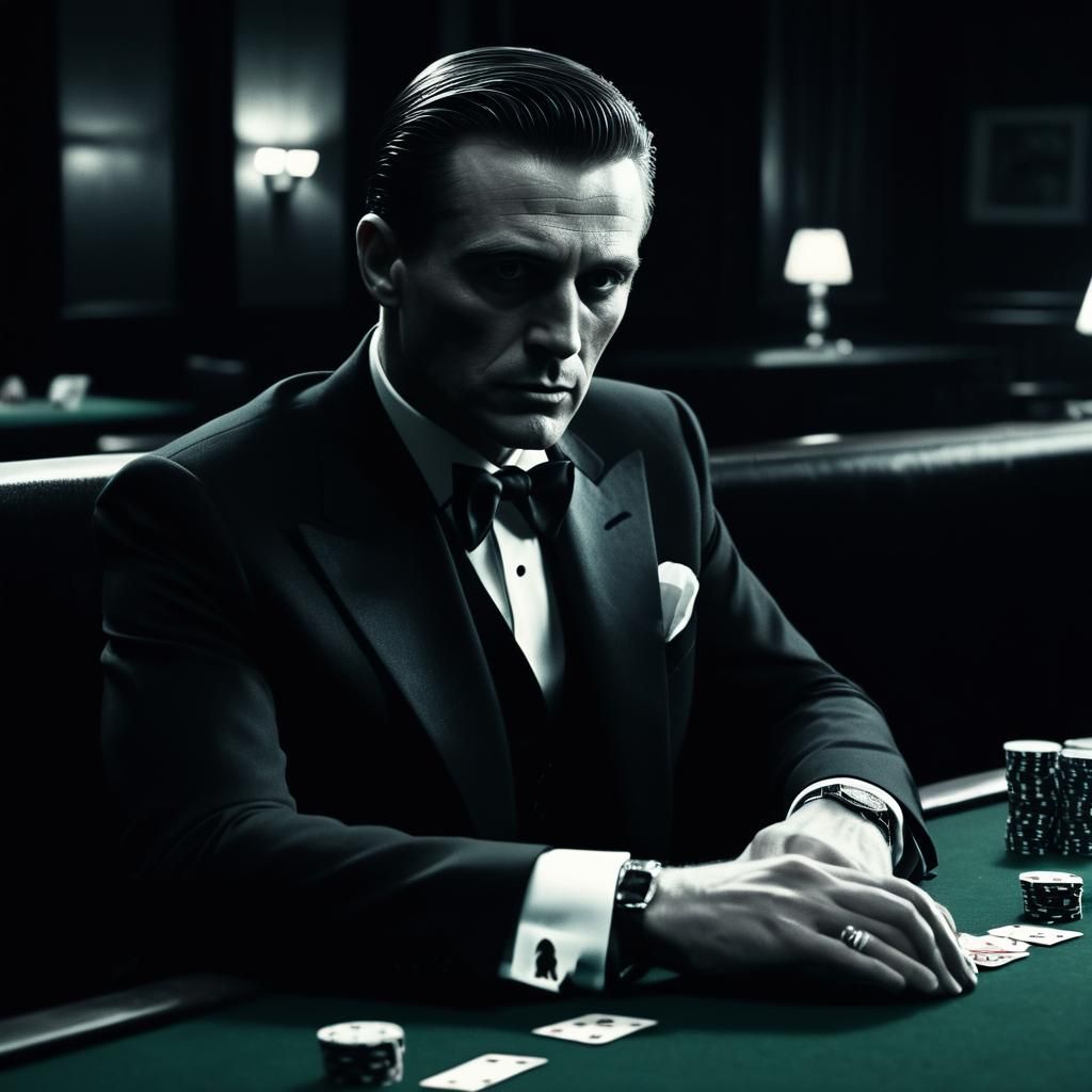 Sophisticated Spy Infiltrates Poker Game in Film Noir Style