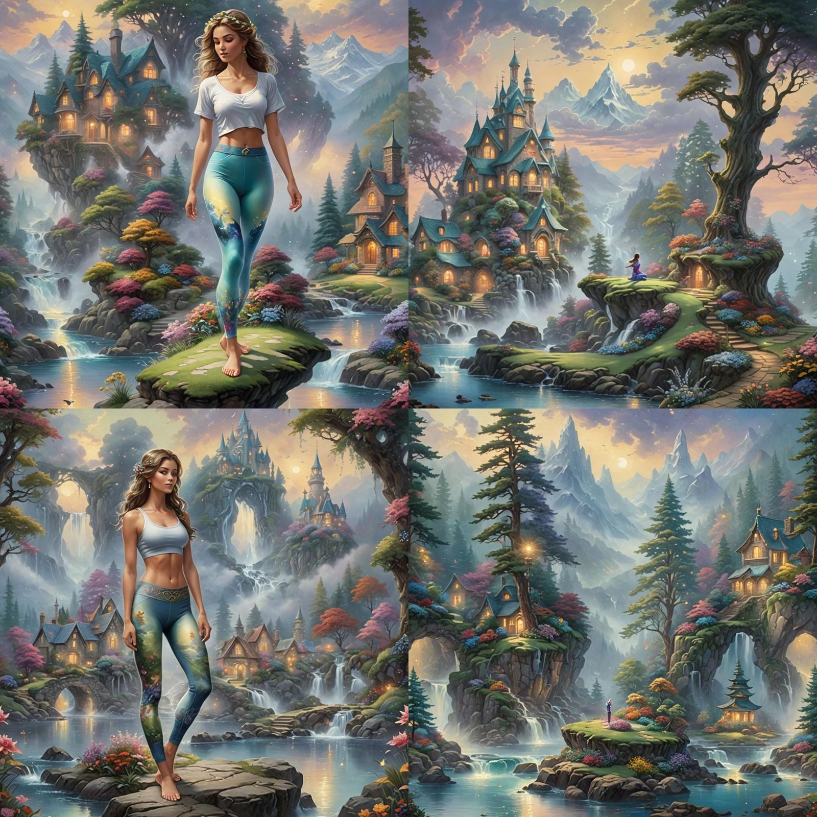 Ethereal Yoga Figure in Fantasy Landscape