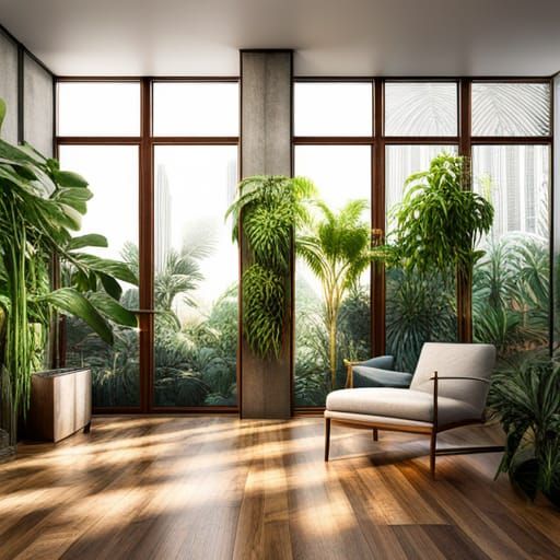 Hyperrealistic Indoor Garden in Atmospheric Light