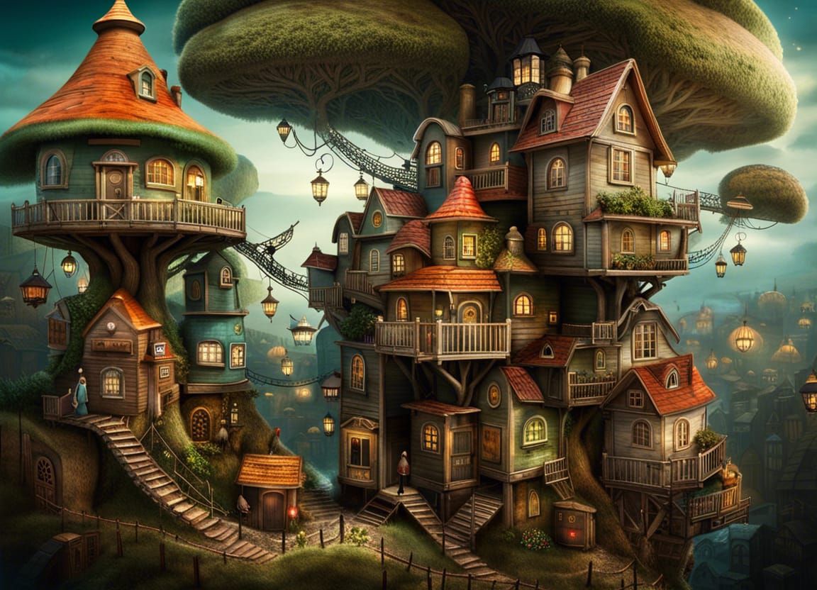 Enchanting Tree Village in Storybook Style