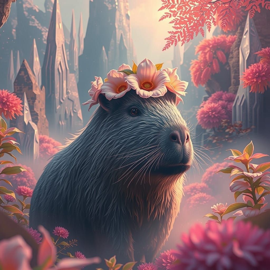 Ethereal Capybara in Surreal Wonderland
