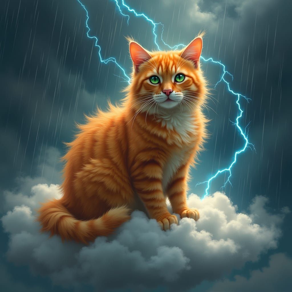 Regal Orange Tabby Cat on Fiery Cloud