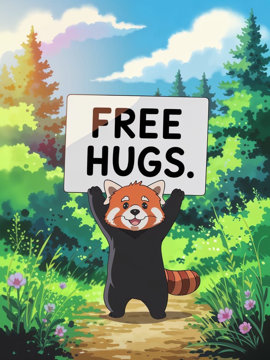 Red Panda Offers Free Hugs in Anime Forest