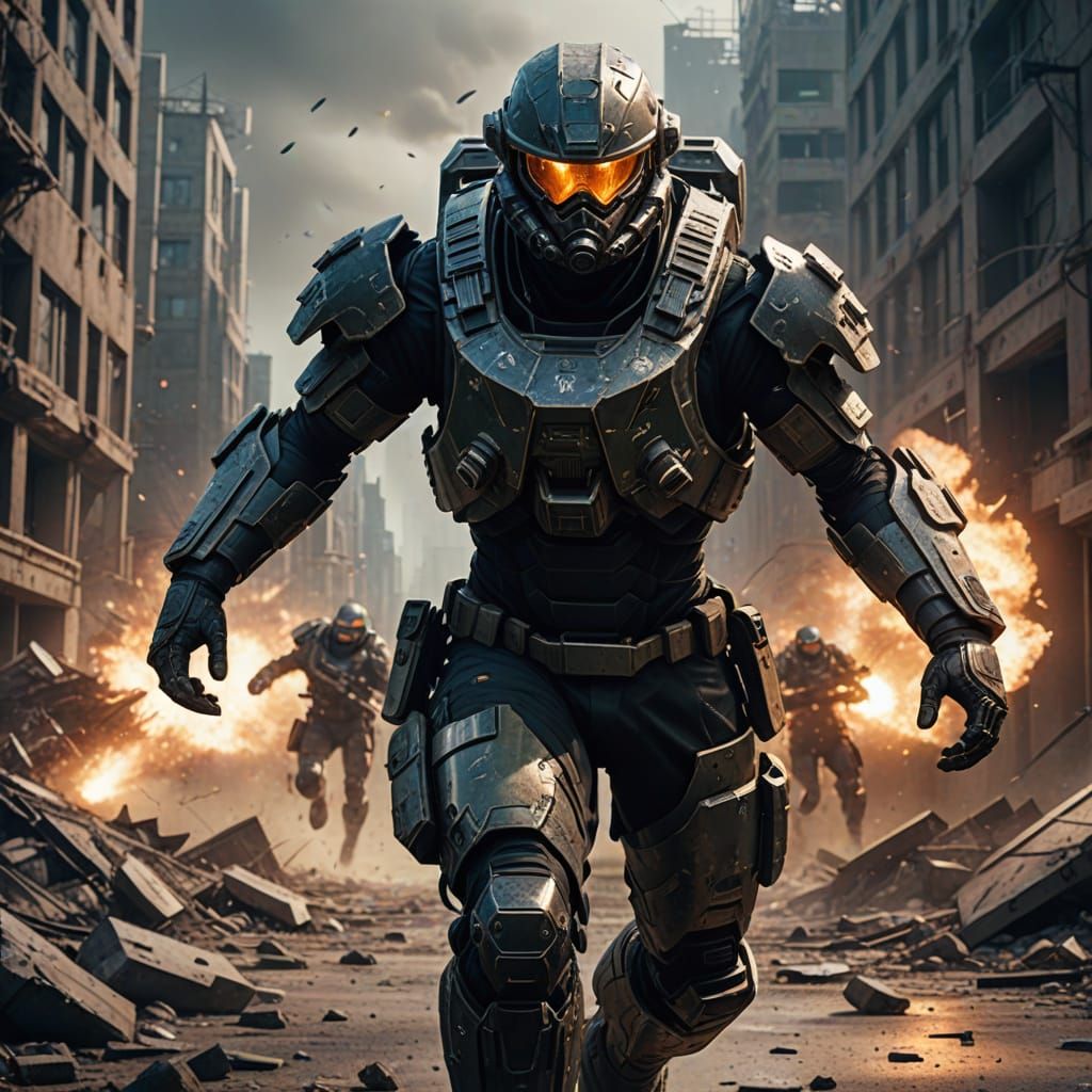 Soldier Charges Enemy Base in Sci-Fi Concept Art