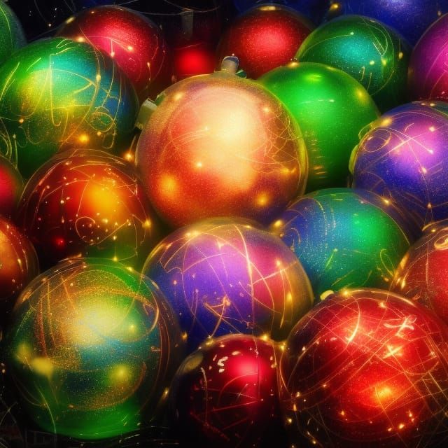 Magical Christmas Balls in Box, Expressionist Style